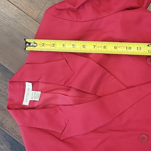 VINTAGE 90S Linen Double Breasted Boss Lady Red Long Line Blazer Small - Picture 7 of 13